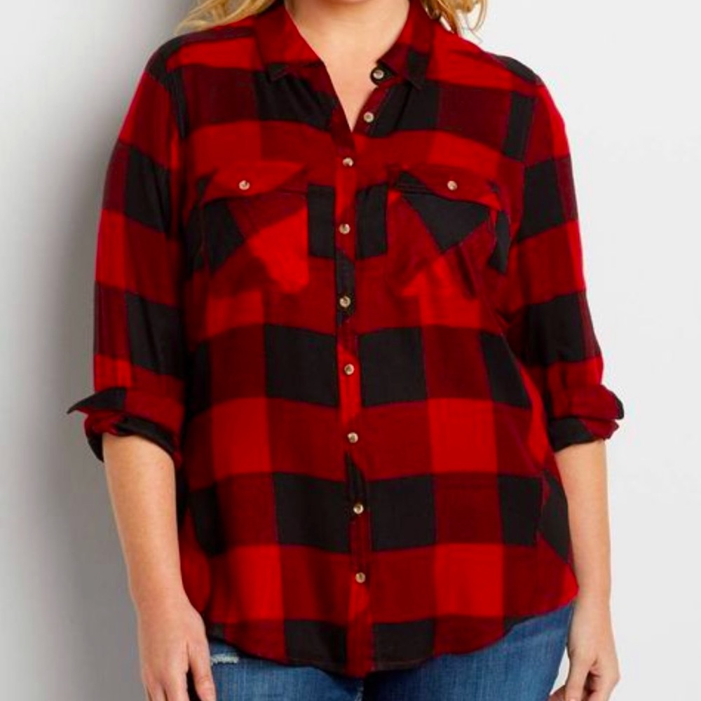 Maurice’s Red Buffalo Flannel Button Down Top